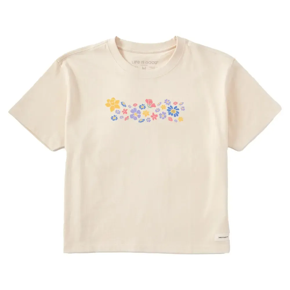 Women's Spring Wildflowers Pattern Short Sleeve Crusher Boxy Tee