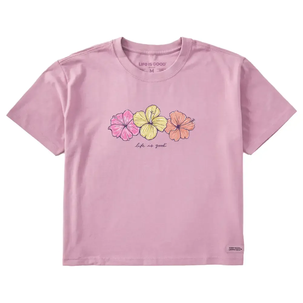 Women's 3 Hibiscuses Short Sleeve Crusher Boxy Tee