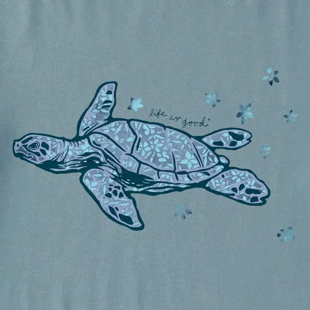 Women's Patterna Floating Floral Sea Turtle Short Sleeve Crusher Vee
