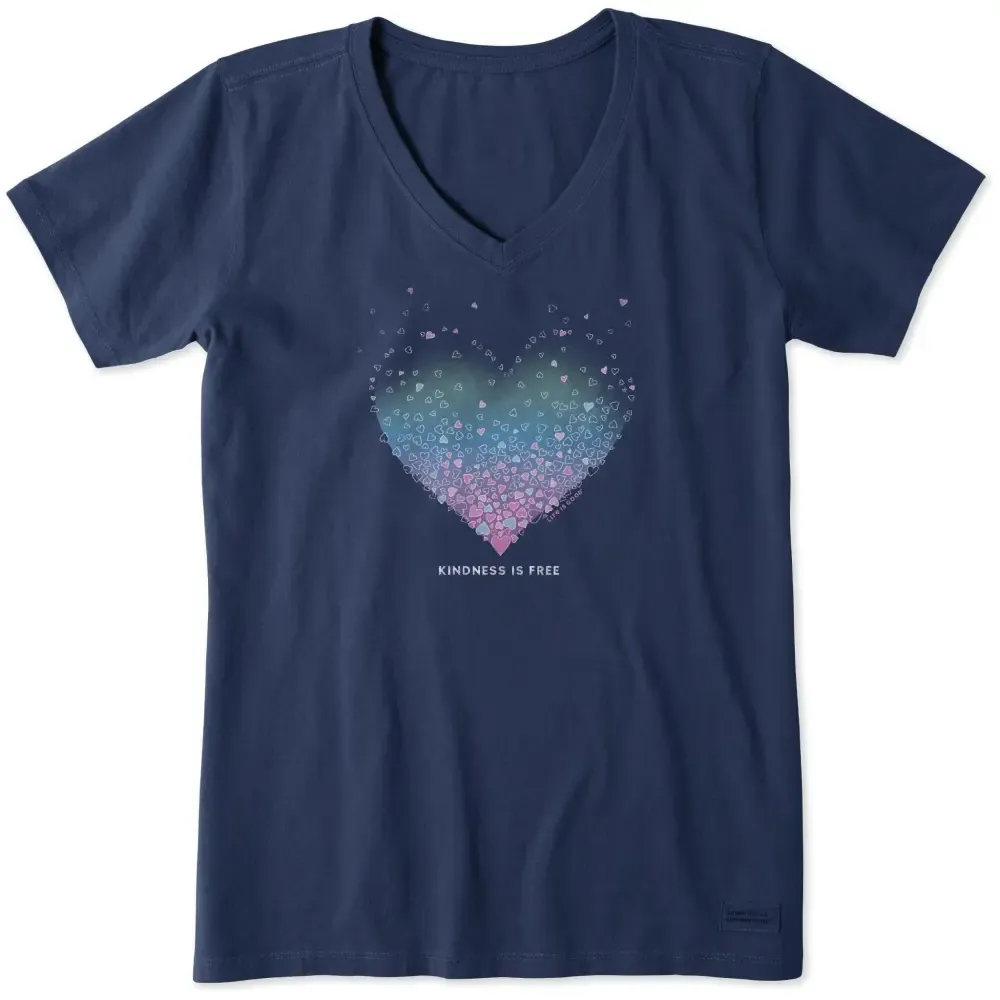 Women's Kindness is Free Evaporating Heart Short Sleeve Vee