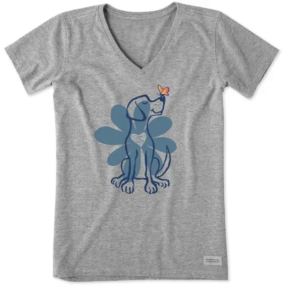 Women's Spring Daisy Dog Short Sleeve  Vee
