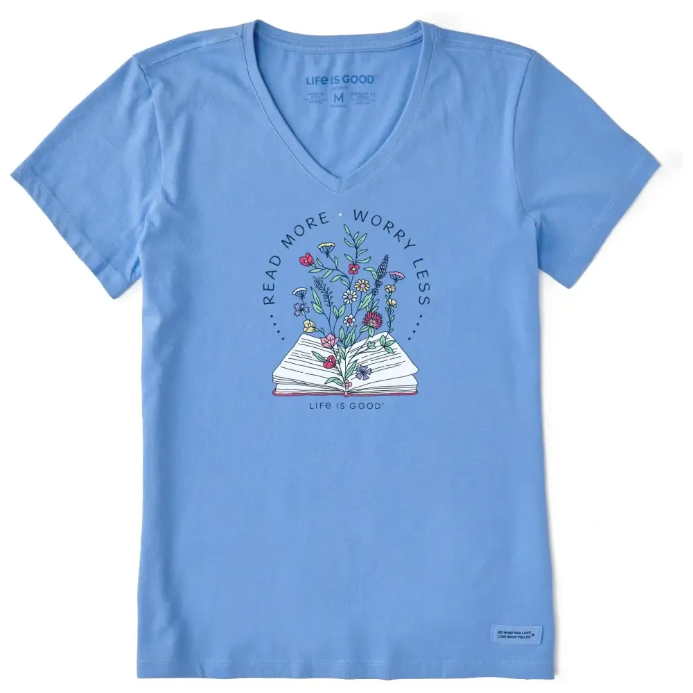 Women's Read More Flower Book Short Sleeve Crusher Vee