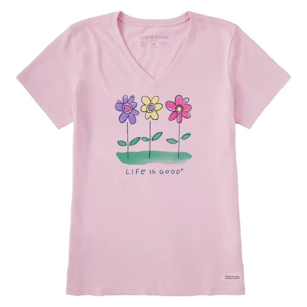 Women's 3 Happy Flowers Short Sleeve Crusher Vee