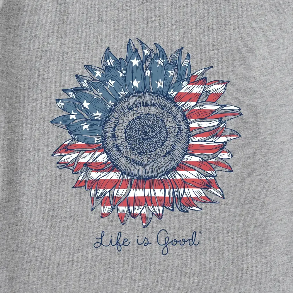 Women's American Sunflower Short Sleeve Vee