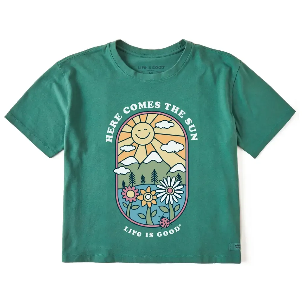 Women's Here Comes the Sun Retro Short Sleeve Crusher Boxy Tee