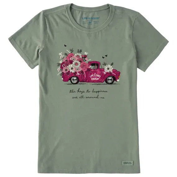 Women's Keys to Happiness Floral Pickup Short Sleeve Tee
