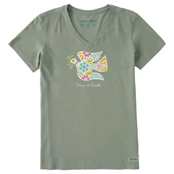 Women's Folkie Peace on Earth Dove  Crusher Vee