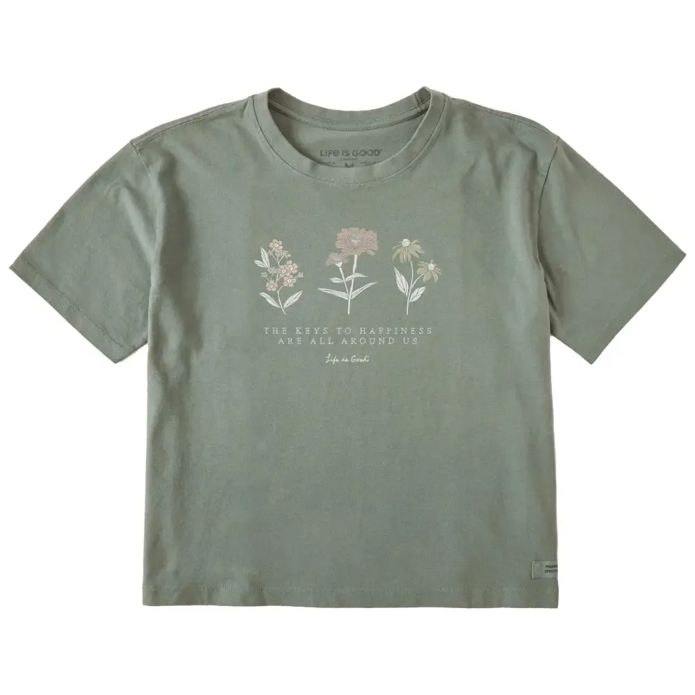 Women's Keys to Happiness Wildflowers Short Sleeve Crusher Boxy Tee