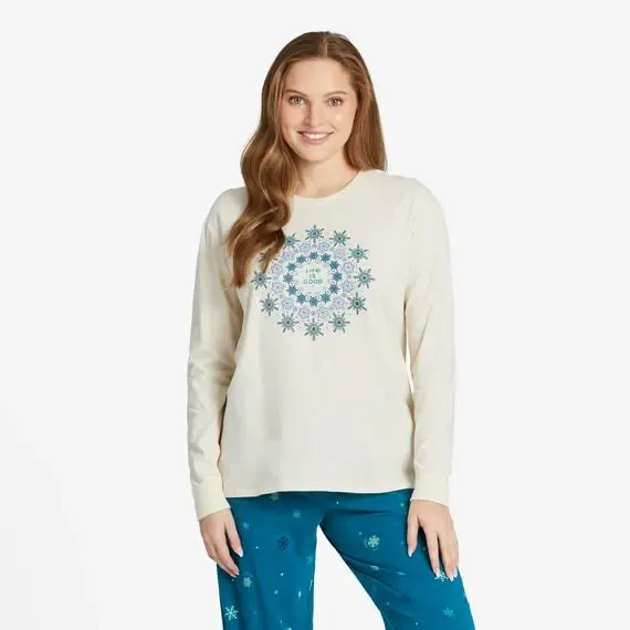 Women's Snowflake Mandala Long Sleeve Snuggle Up Relaxed Sleep Tee