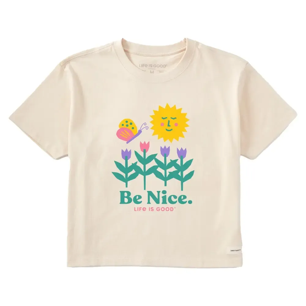Women's Be Nice Flowers Short Sleeve Crusher Boxy Tee