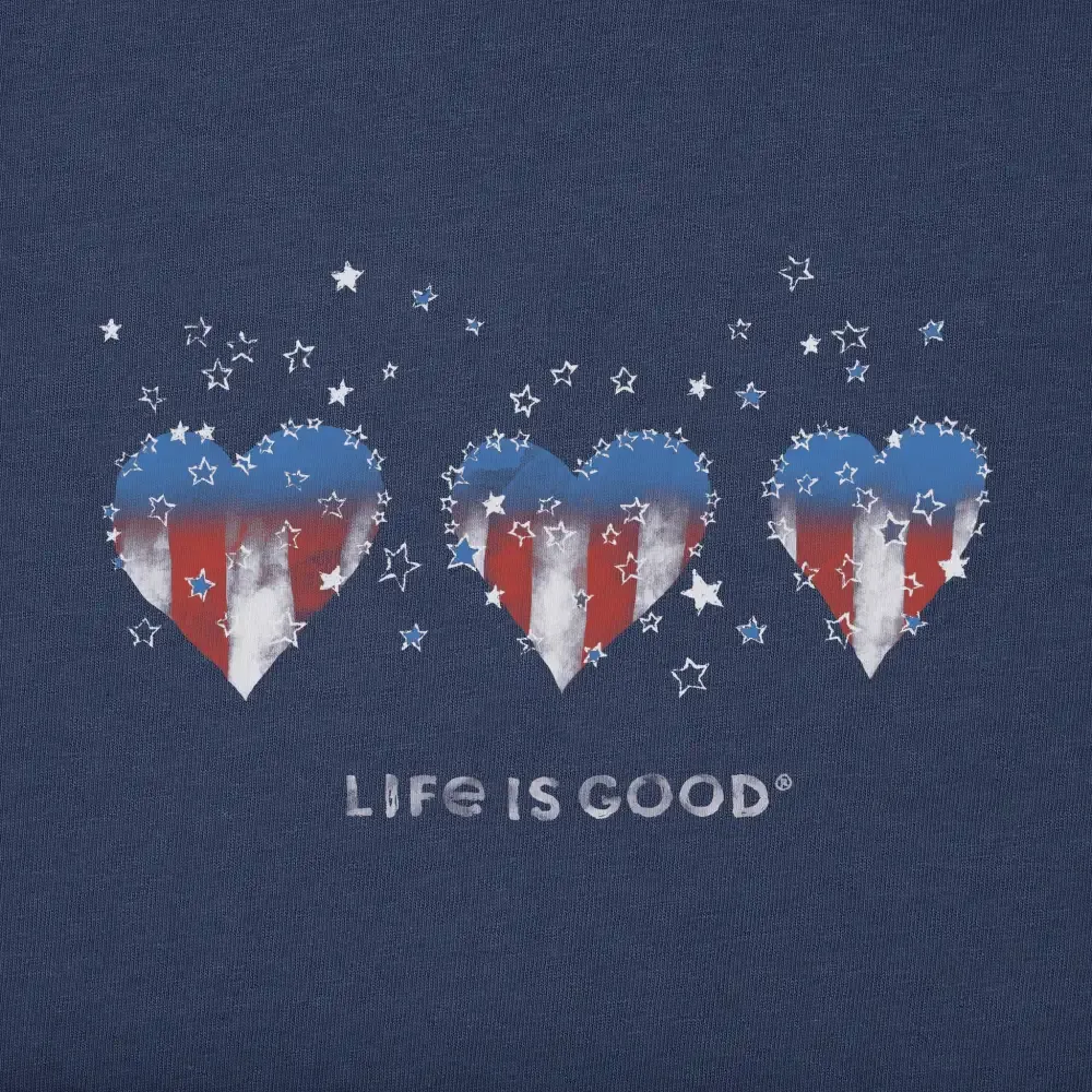 Women's Americana Hearts Stars and Stripes Short Sleeve Crusher Vee