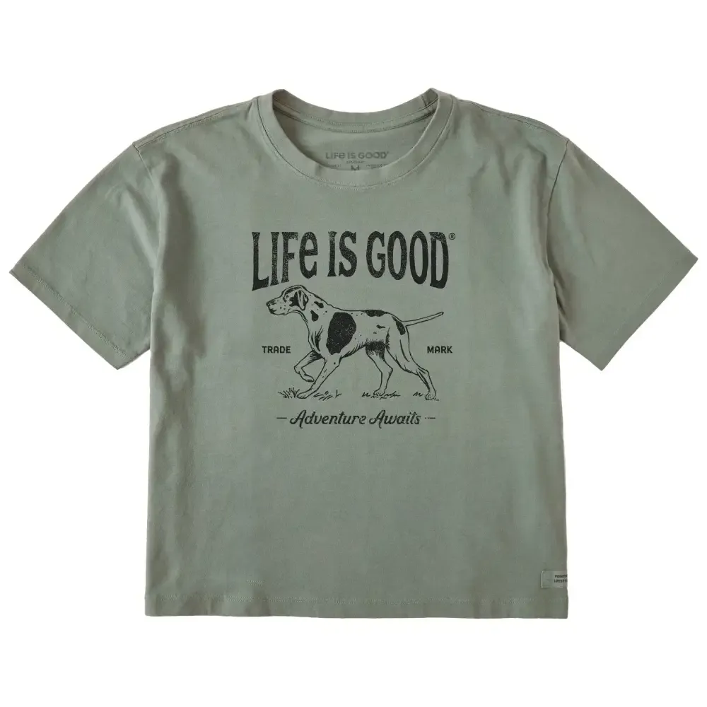 Women's Adventure Awaits Hunting Dog Short Sleeve Crusher Boxy Tee