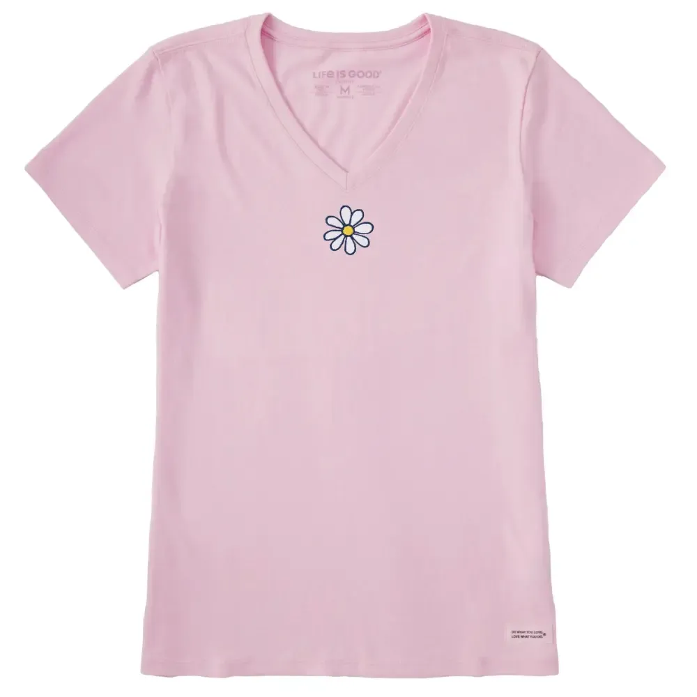 Women's Embroidered Daisy Short Sleeve Crusher Vee