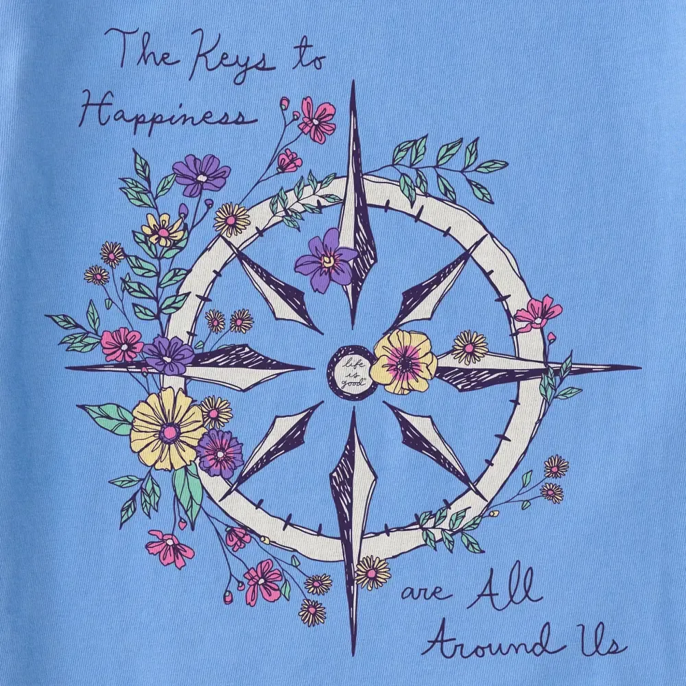 Women's Happiness Wildflower Compass Short Sleeve Crusher Vee