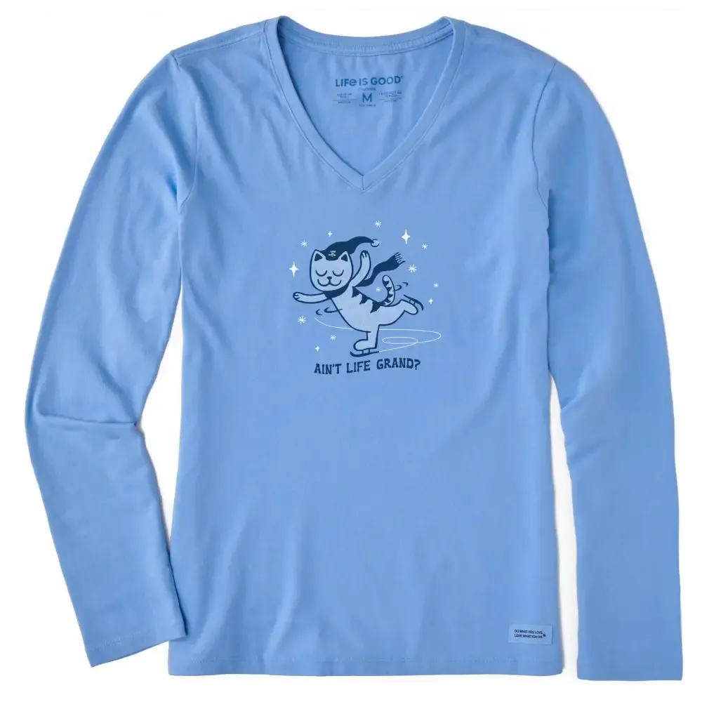 Women's Ain't Life Grand Cat Long Sleeve Crusher Vee