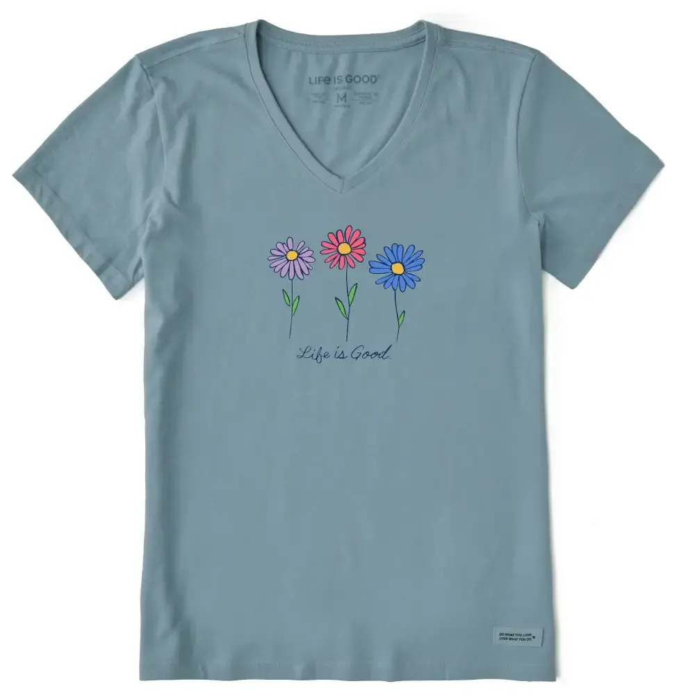 Women's 3 Colorful Daisies Short Sleeve Vee