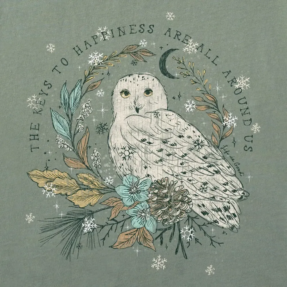 Women's Key to Happiness Snowy Owl Short Sleeve Crusher Tee