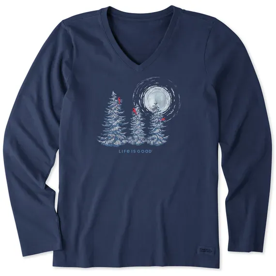 Women's Snowy Pines with Cardinals Long Sleeve Crusher Vee