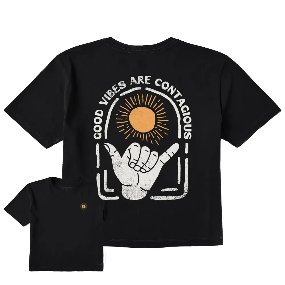 Women's Good Vibes are Contagious Hang Loose Short Sleeve Crusher Boxy Tee