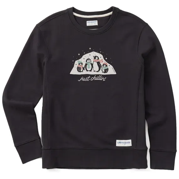 Women's Just Chillin' Penguin Fam Simply True Fleece Crew