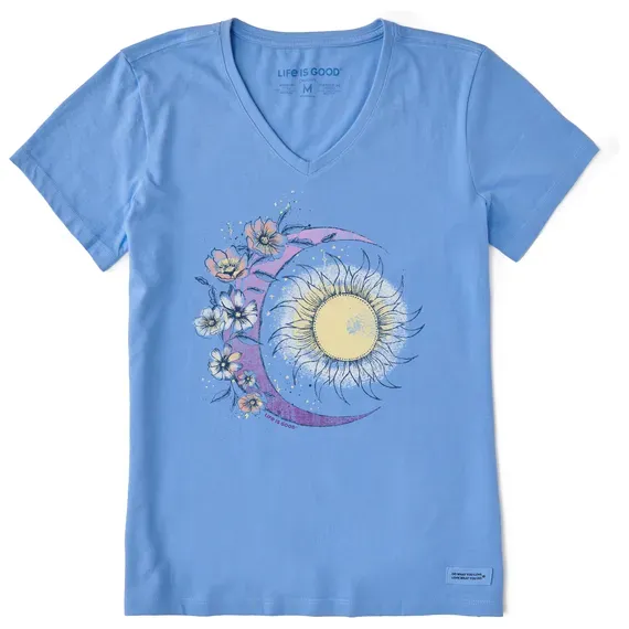 Women's Moon Flower Short Sleeve  Vee
