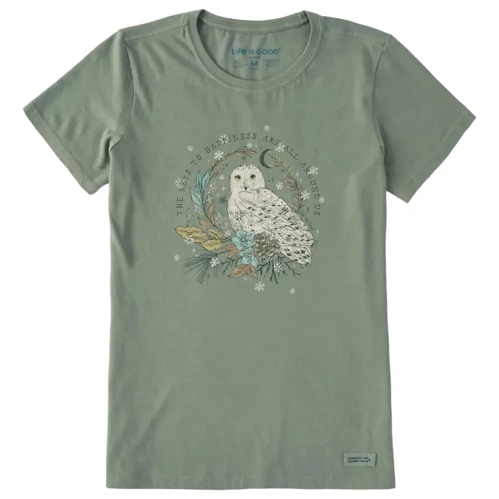 Women's Key to Happiness Snowy Owl Short Sleeve Crusher Tee