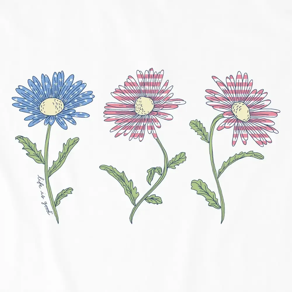 Women's 3 Water Flag Daisies Short Sleeve Vee