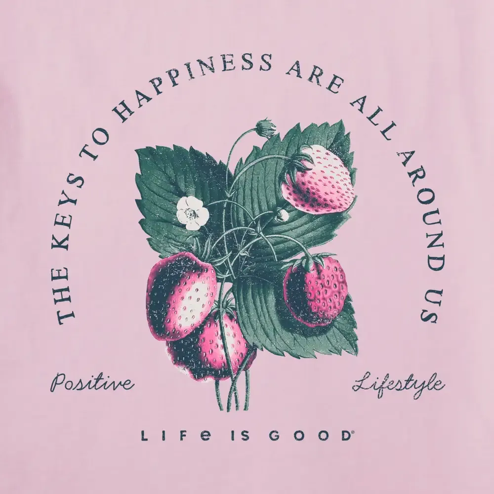 Women's Antique Keys to Happiness Flowers Short Sleeve Tee