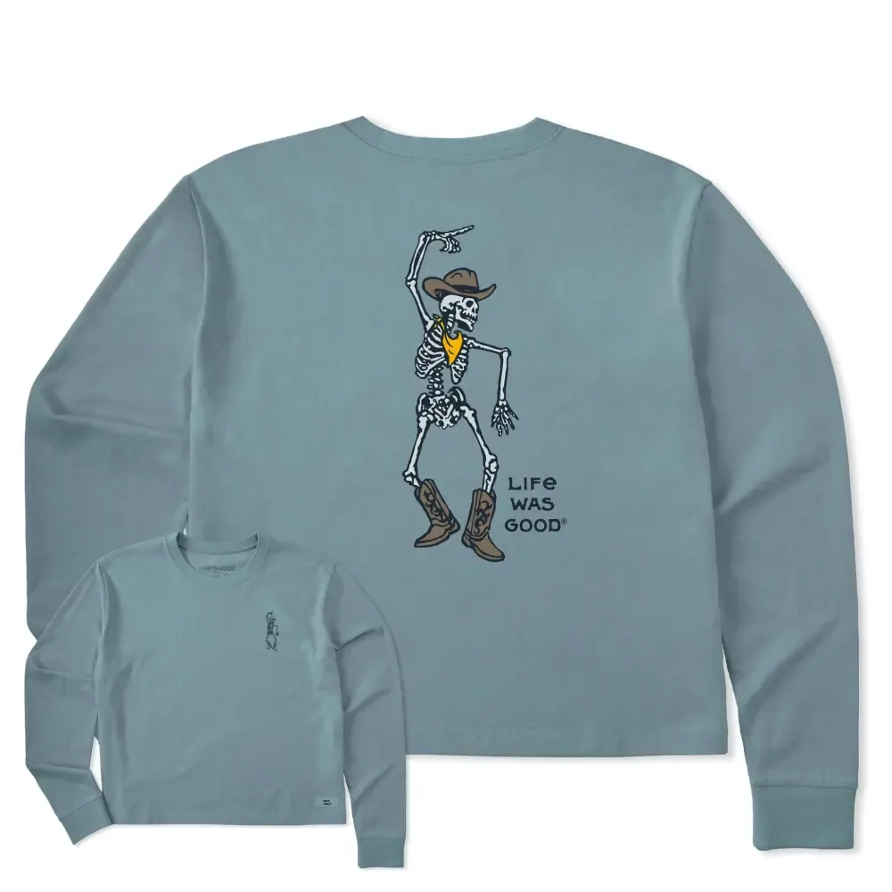 Women's Skeleton Cowboy Dance Long Sleeve Crusher Boxy Tee