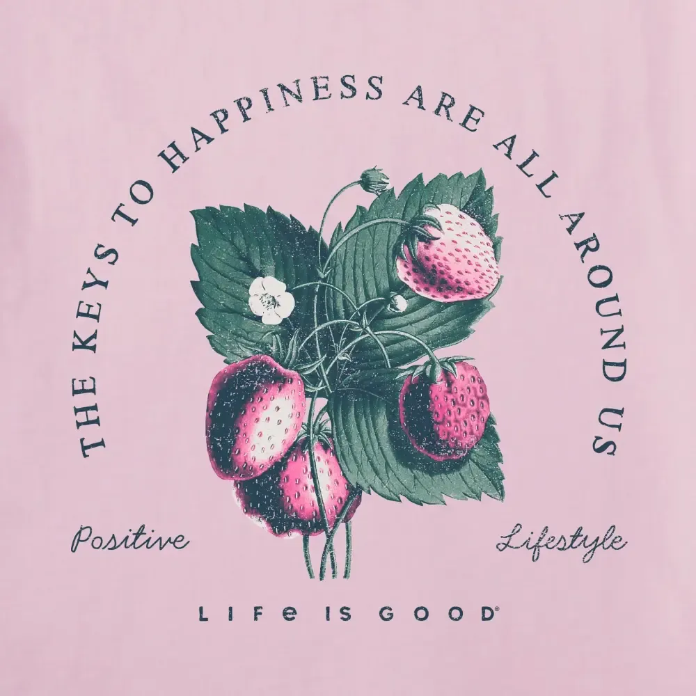 Women's Antique Keys to Happiness Flowers Short Sleeve Tee