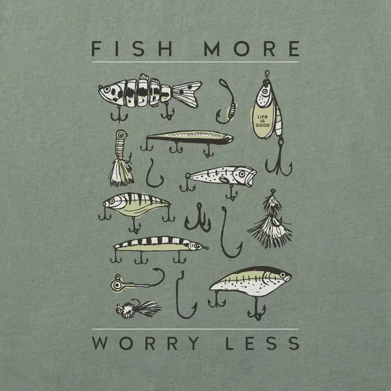 Men's Fish More Worry Less Hooks and Tackle Short Sleeve  Tee