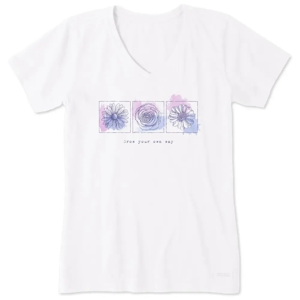 Women's Grow Your Own Way Flowers Short Sleeve Crusher Vee