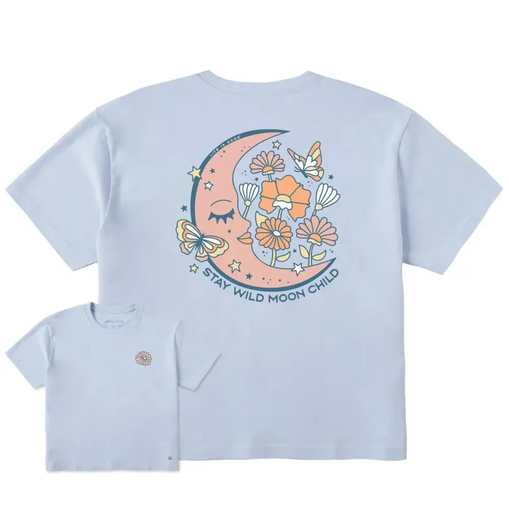 Women's Stay Wild Moon Child Flowers Short Sleeve Crusher Boxy Tee