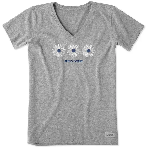 Women's Three Painted Daisies Short Sleeve  Vee