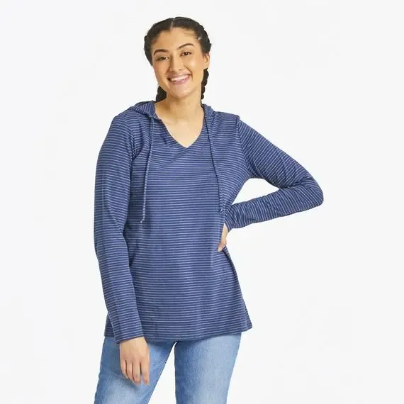 Women's Solid Long Sleeve Striped Crusher-LITE Hooded Tee