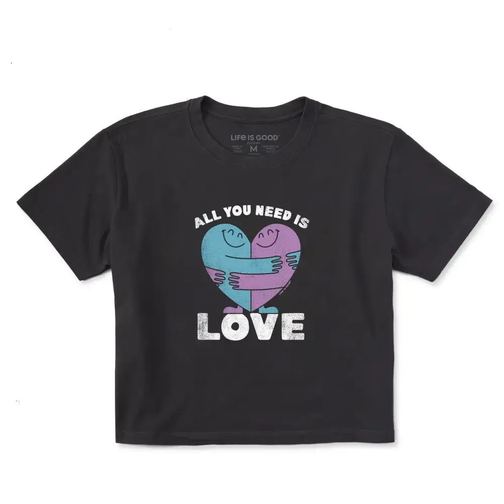 Women's All You Need is Love and Hugs Short Sleeve Crusher Boxy Tee