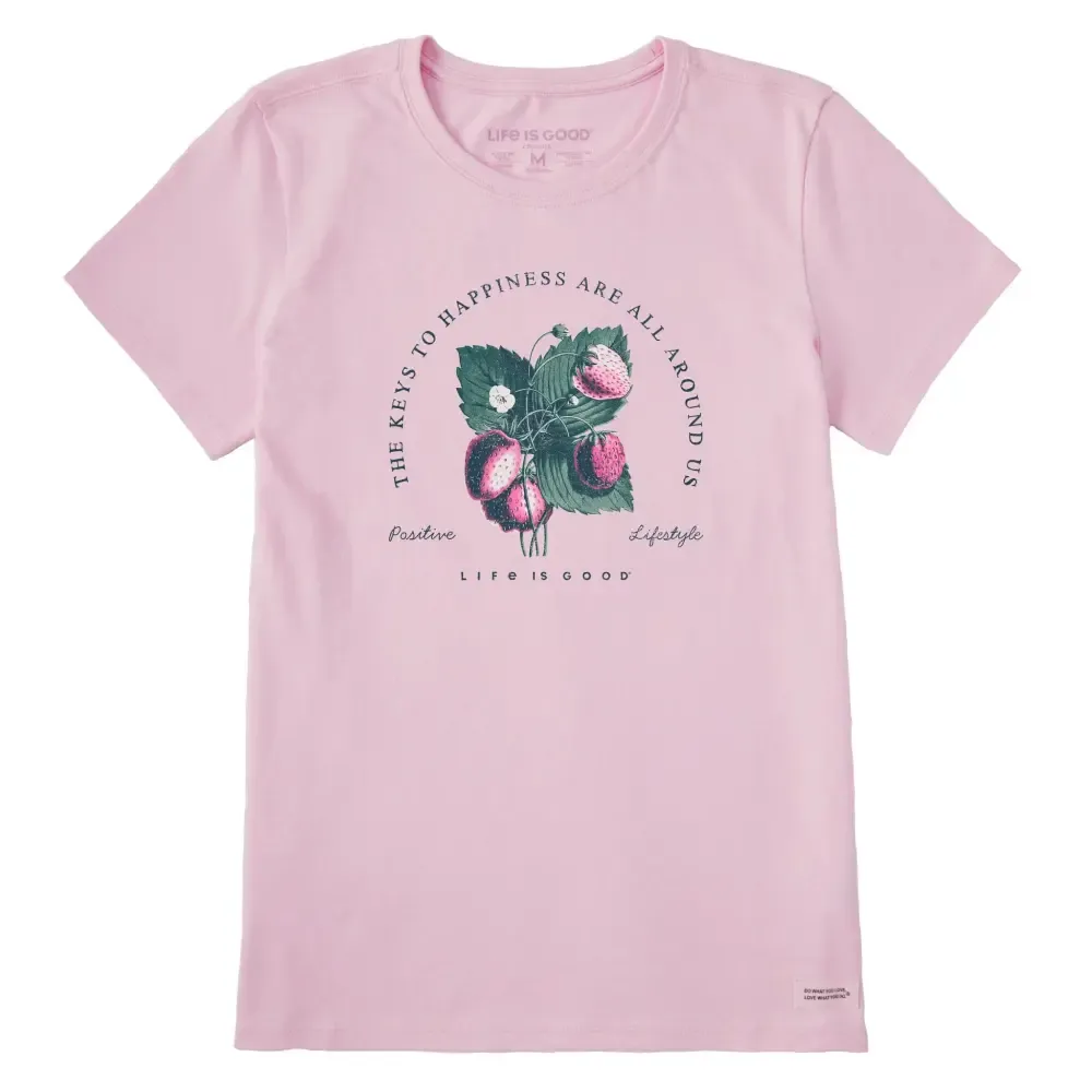 Women's Antique Keys to Happiness Flowers Short Sleeve Tee