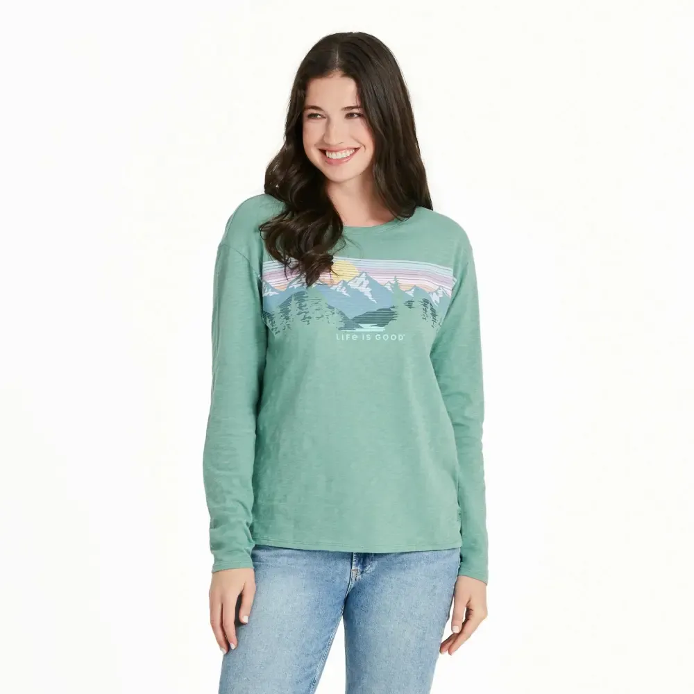 Women's Landscape Mountain Scene Long Sleeve Slub Easy Fit Tee