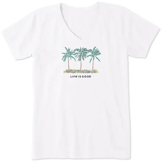 Women's Cool Palm Flowers Short Sleeve Vee