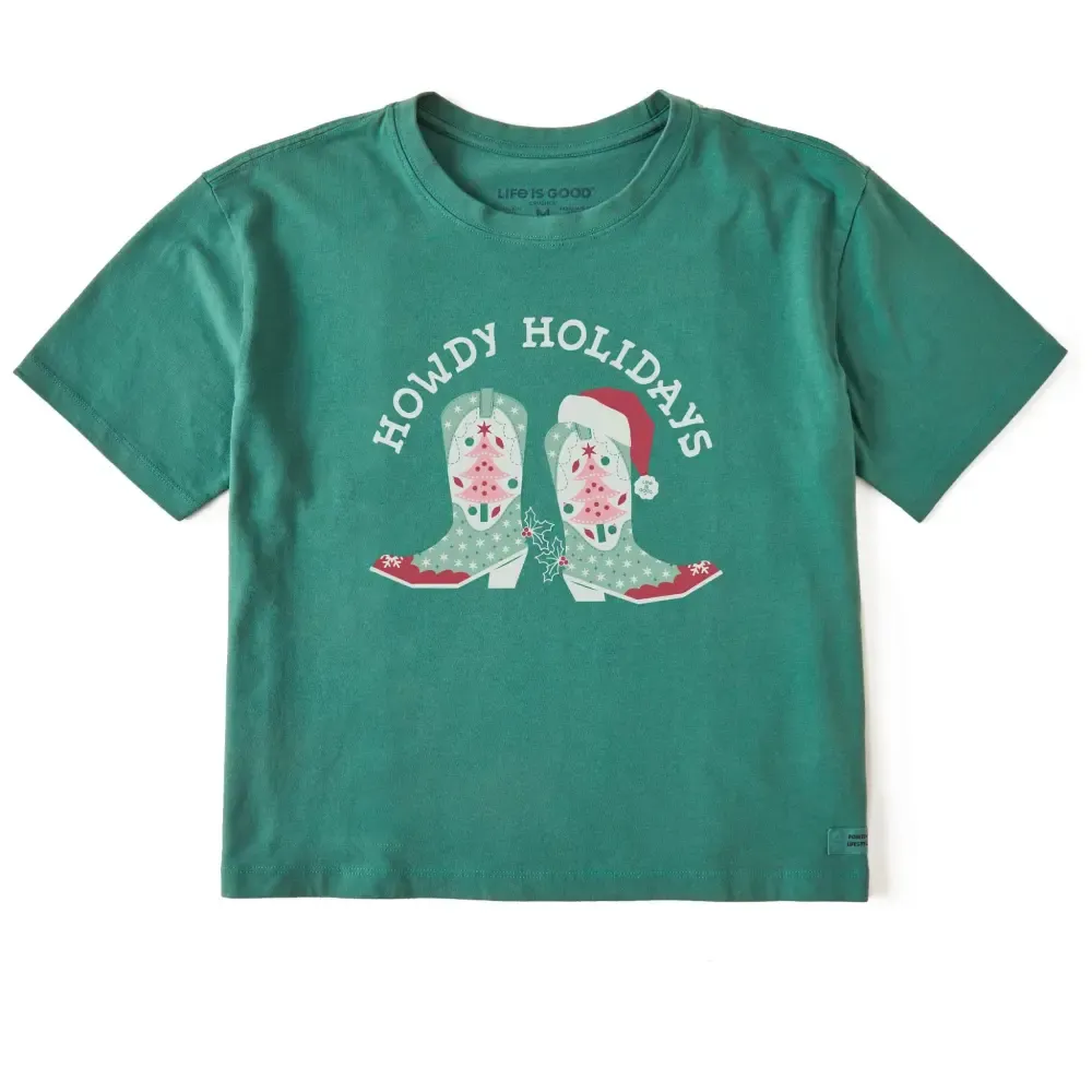 Women's Howdy Holidays Boots Short Sleeve Crusher Boxy Tee