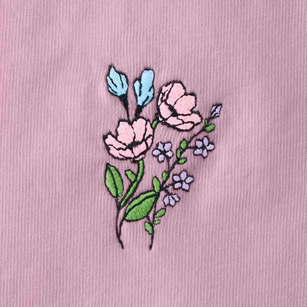 Women's Embroidered Wildflower Bouquet Short Sleeve Crusher Boxy Tee