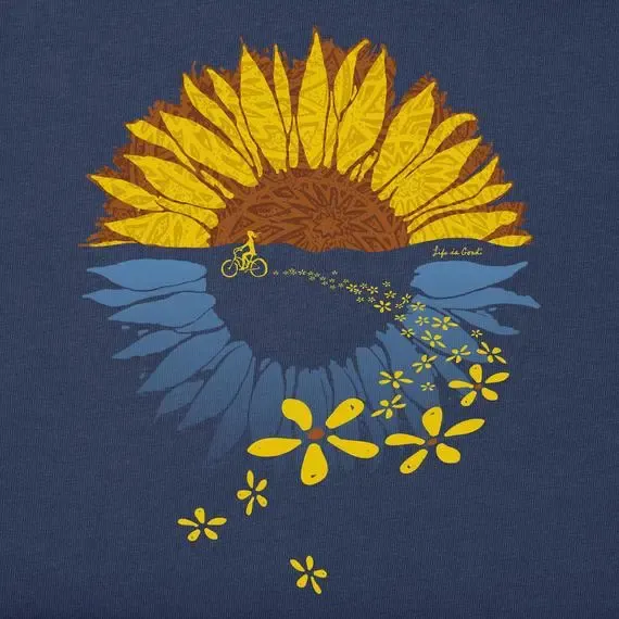 Women's Macro-Micro Sunflower  Bike Ride Simply True Fleece Crew