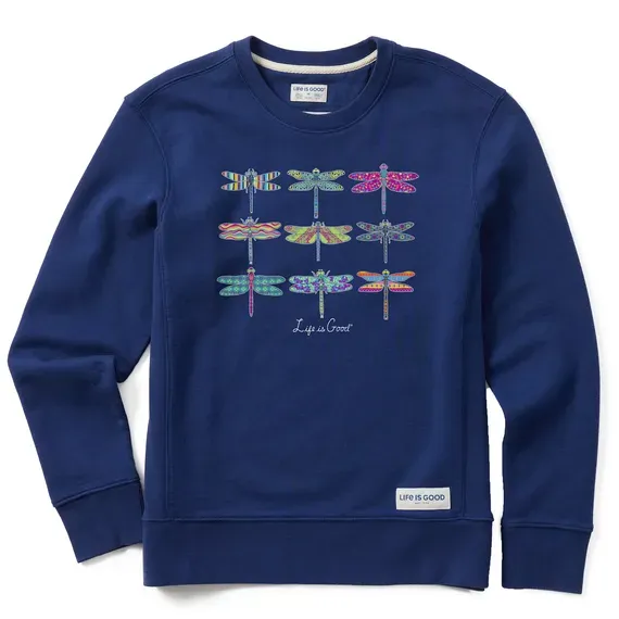 Women's Colorful Dragonflies Simply True Fleece Crew