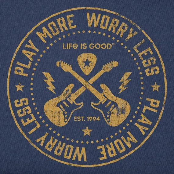 Men's Play More Worry Less Guitars Long Sleeve Crusher Tee