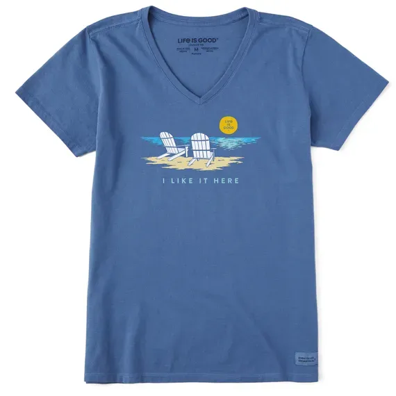 Women's Adirondack Beach I Like it Here Short Sleeve  Vee