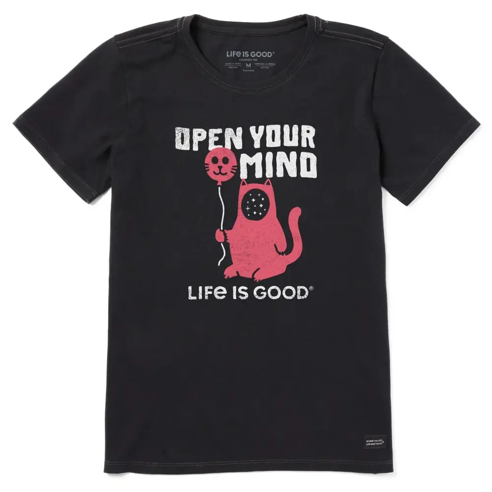 Women's Open Your Mind Cat Short Sleeve Crusher Tee