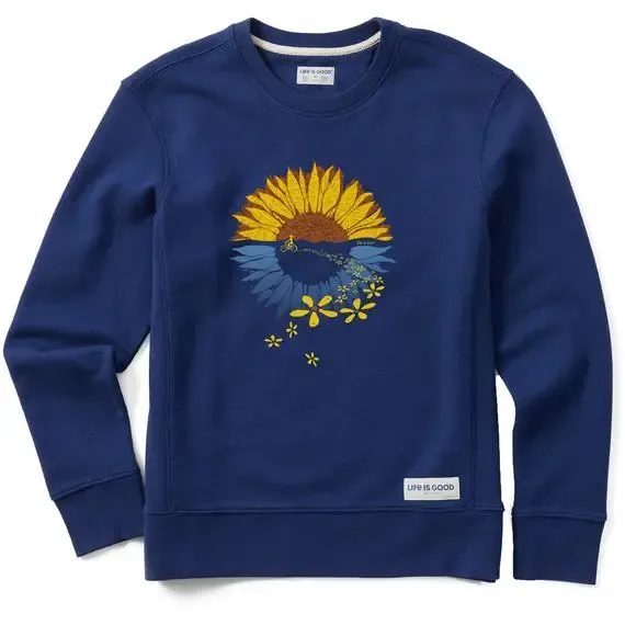 Women's Macro-Micro Sunflower  Bike Ride Simply True Fleece Crew