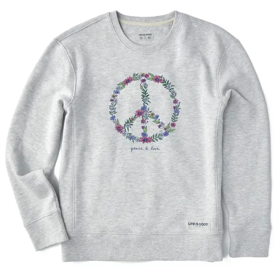 Women's Wildflower Love Peace Sign Simply True Fleece Crew