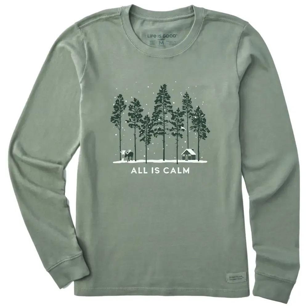 Women's All is Calm Moose Cabin Long Sleeve Crusher Tee