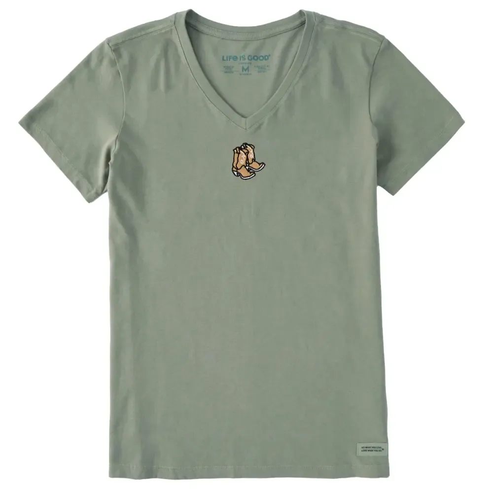 Women's Embroidered Cowboy Boots Short Sleeve Crusher Vee